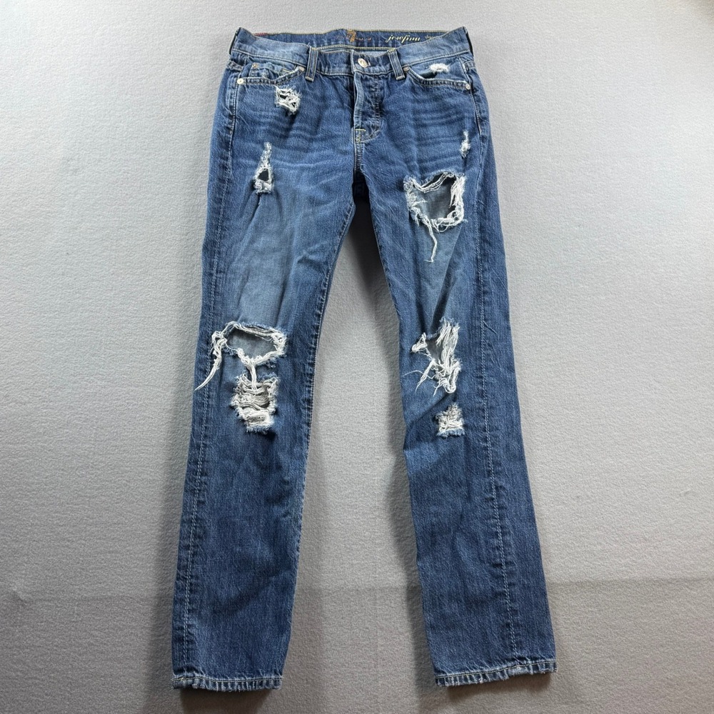 7 For All Mankind Josefina Jeans Women 27 Blue Distressed Skinny Boyfriend